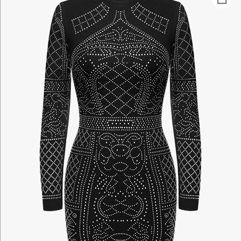 Long Sleeve Rhinestone Embellished Vintage Cocktail Dress - Picture 7 of 9